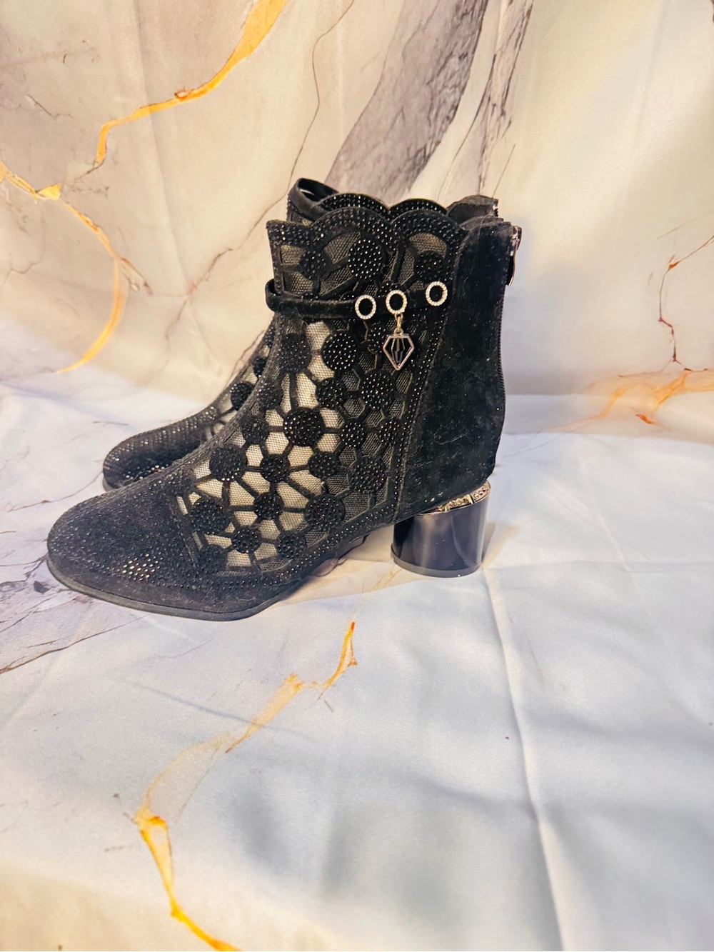 Black Lace Suede Ankle Boots sz 9